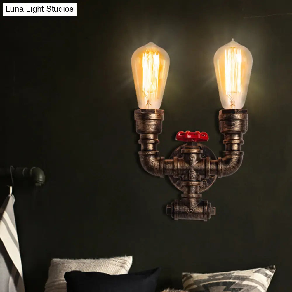 Rustic Style Iron Water Pipe Wall Lamp In Bronze - Restaurant Lighting Fixture