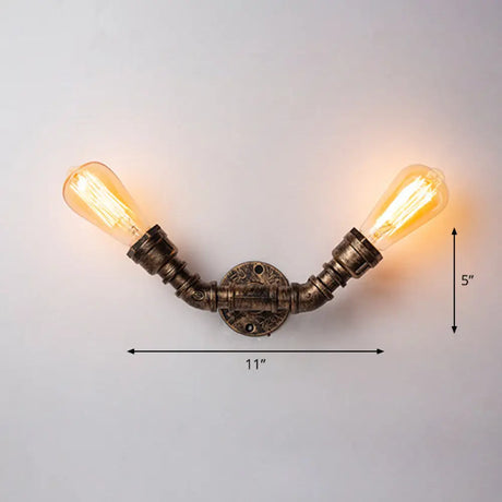 Rustic Style Iron Water Pipe Wall Lamp In Bronze - Restaurant Lighting Fixture / E