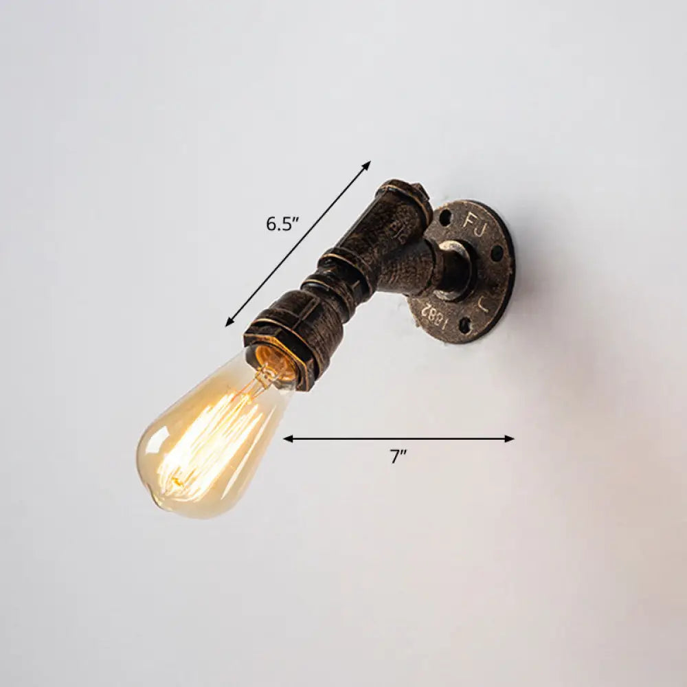 Rustic Style Iron Water Pipe Wall Lamp In Bronze - Restaurant Lighting Fixture / G