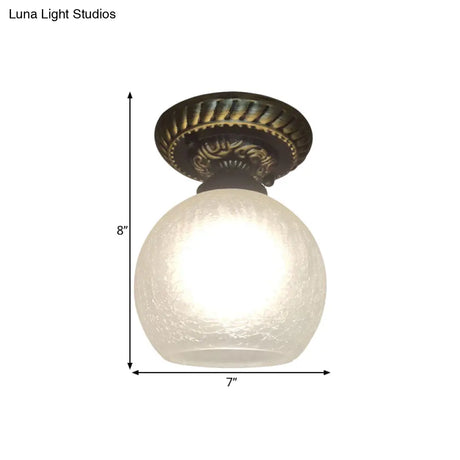 Rustic Style Opal Crackle Glass Ceiling Lamp 1 - Light Flush Mount Brown 6’/7’/8’ Sphere Design