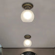 Rustic Style Opal Crackle Glass Ceiling Lamp 1 - Light Flush Mount Brown 6’/7’/8’ Sphere Design / 6’