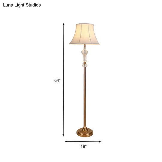 Rustic Style Standing Lamp With Crystal Accent: Fabric White Reading Floor Light