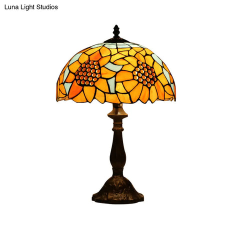 Rustic Sunflower Desk Light - 18 Inch | Stained Glass Orange 1-Head Lamp