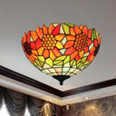 Rustic Sunflower Stained Glass Flush Mount Light In Orange For Dining Room