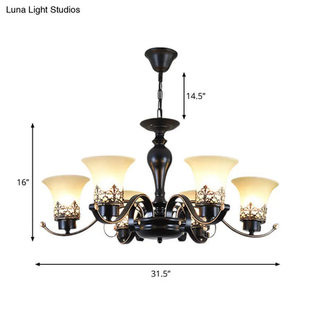Rustic Swooping Arm Chandelier - Black Metal Pendant Light With 3/6/8-Head Ceiling Lighting