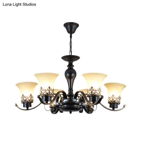 Rustic Swooping Arm Chandelier - Black Metal Pendant Light With 3/6/8-Head Ceiling Lighting