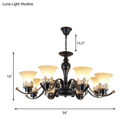 Rustic Swooping Arm Chandelier - Black Metal Pendant Light With 3/6/8-Head Ceiling Lighting