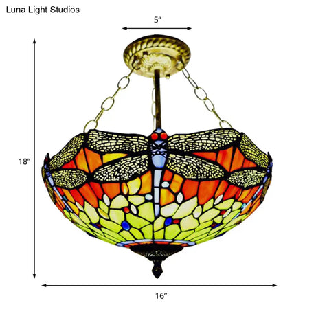 Rustic Tiffany Dragonfly Stained Glass Ceiling Light Fixture For Hotels