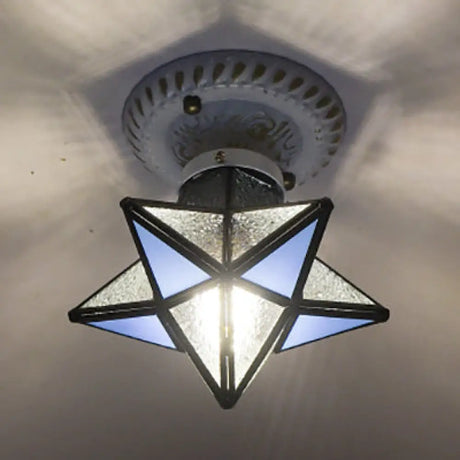 Rustic Tiffany Stained Glass Ceiling Light - Blue & Green Colors Perfect For Bedroom