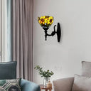 Rustic Tiffany Wall Mounted Flower Light - Multicolored For Hallways Orange