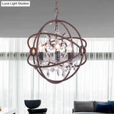 Rustic Vintage Chandelier Pendant Light Crystal Drop Orbit Design - 3 Heads Ceiling Fixture