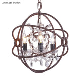 Rustic Vintage Chandelier Pendant Light Crystal Drop Orbit Design - 3 Heads Ceiling Fixture