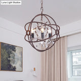 Rustic Vintage Chandelier Pendant Light Crystal Drop Orbit Design - 3 Heads Ceiling Fixture