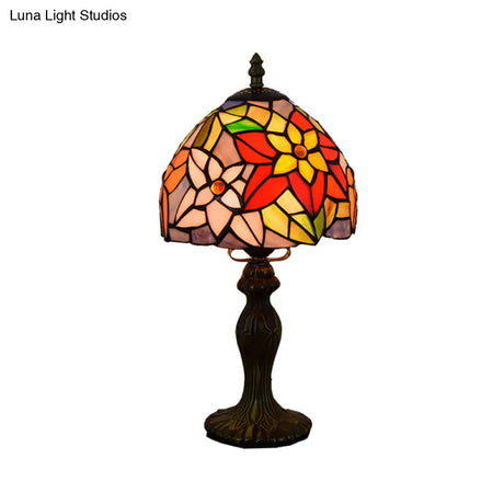 Rustic Vintage Glass Dome Table Lamp With Flower/Sunflower Design - Bedroom Lighting In Multi Color