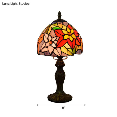 Rustic Vintage Glass Dome Table Lamp With Flower/Sunflower Design - Bedroom Lighting In Multi Color