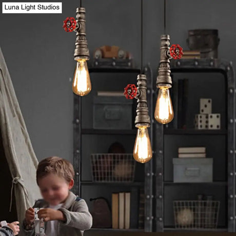 Rustic Vintage Pendant Light With Exposed Bulb: Metallic Hanging Lamp Decorative Valve For Bedroom