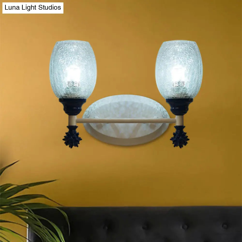Rustic Wall Mounted Bedside Lamp With Oval Crackle Glass Shade - Rural Blue/Gold/Dark Blue Lighting
