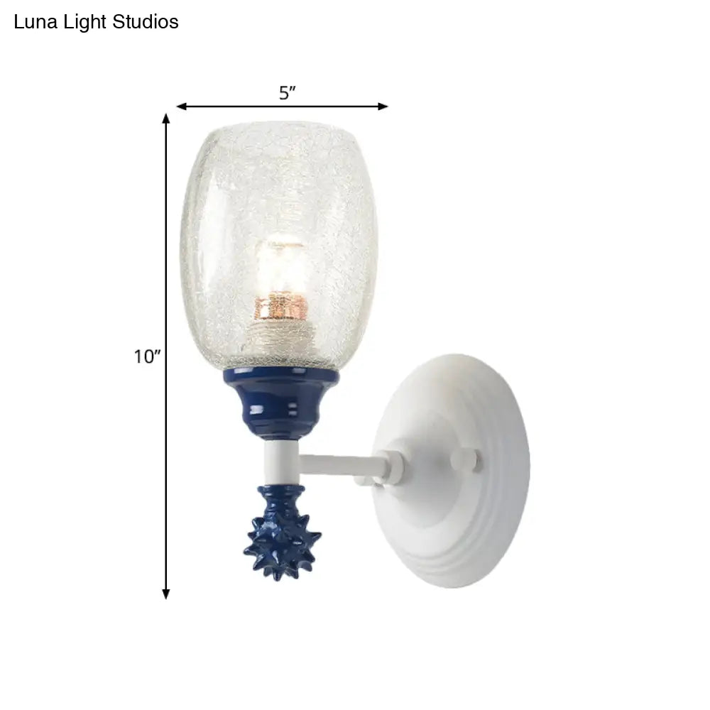 Rustic Wall Mounted Bedside Lamp With Oval Crackle Glass Shade - Rural Blue/Gold/Dark Blue Lighting