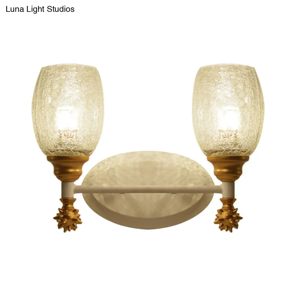 Rustic Wall Mounted Bedside Lamp With Oval Crackle Glass Shade - Rural Blue/Gold/Dark Blue Lighting