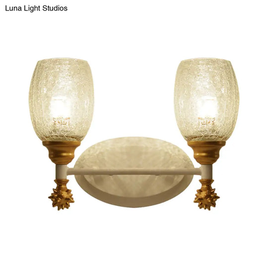 Rustic Wall Mounted Bedside Lamp With Oval Crackle Glass Shade - Rural Blue/Gold/Dark Blue Lighting