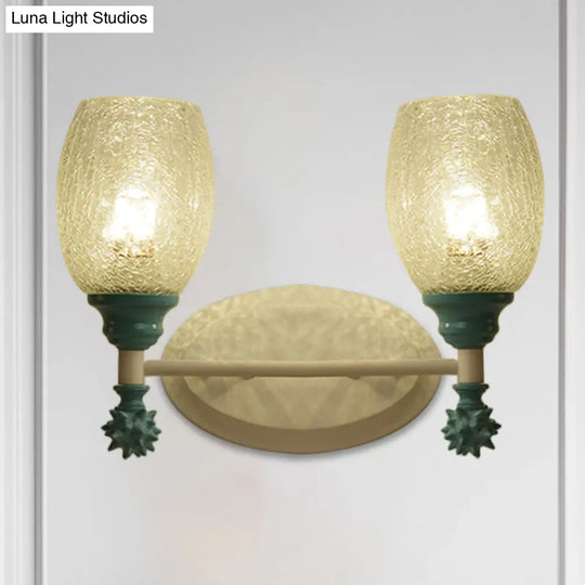 Rustic Wall Mounted Bedside Lamp With Oval Crackle Glass Shade - Rural Blue/Gold/Dark Blue Lighting