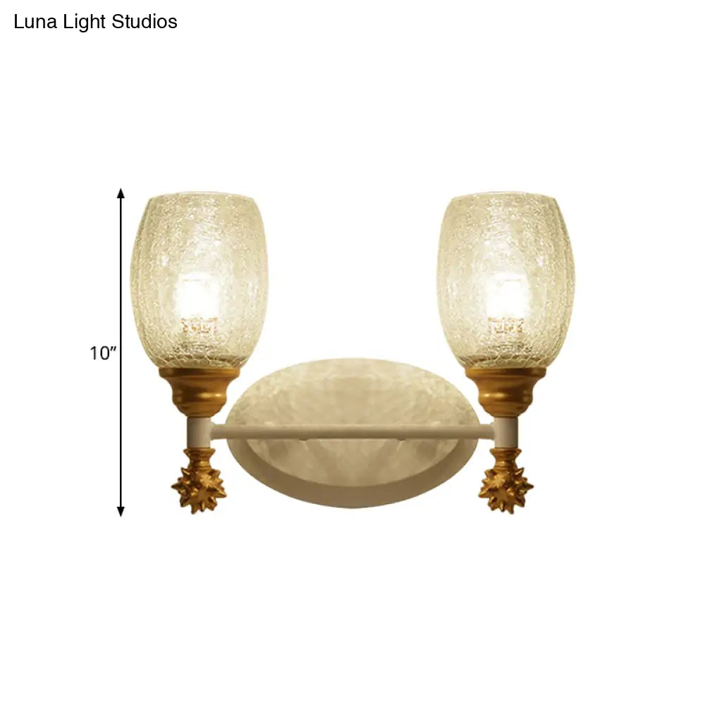 Rustic Wall Mounted Bedside Lamp With Oval Crackle Glass Shade - Rural Blue/Gold/Dark Blue Lighting