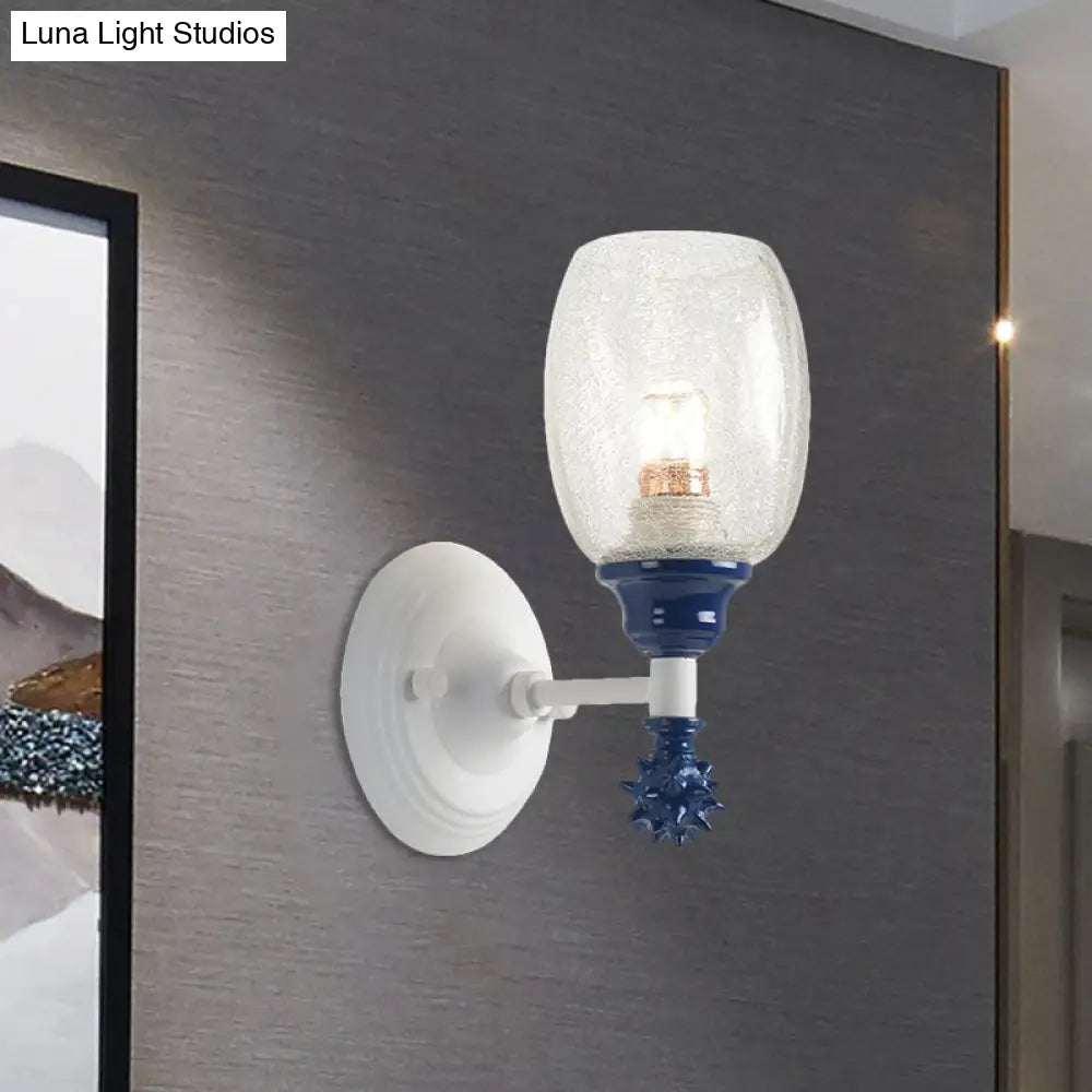 Rustic Wall Mounted Bedside Lamp With Oval Crackle Glass Shade - Rural Blue/Gold/Dark Blue Lighting
