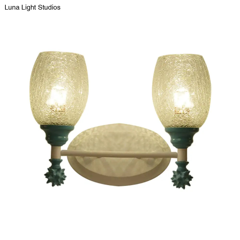 Rustic Wall Mounted Bedside Lamp With Oval Crackle Glass Shade - Rural Blue/Gold/Dark Blue Lighting