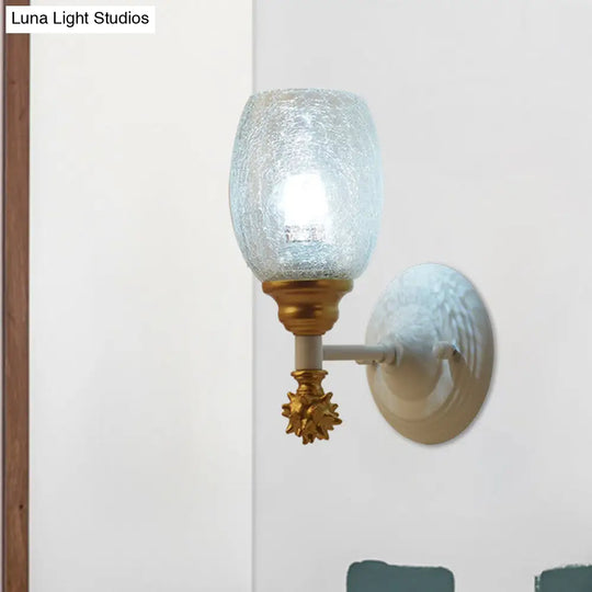 Rustic Wall Mounted Bedside Lamp With Oval Crackle Glass Shade - Rural Blue/Gold/Dark Blue Lighting