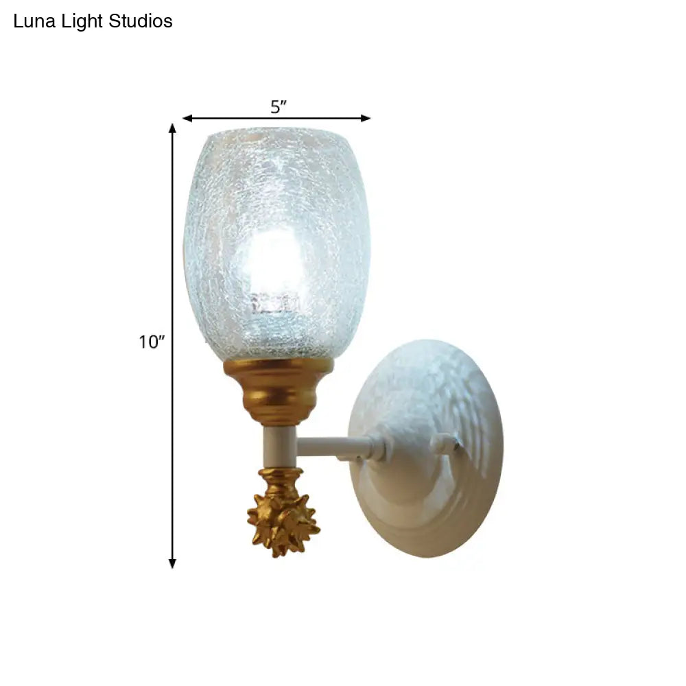 Rustic Wall Mounted Bedside Lamp With Oval Crackle Glass Shade - Rural Blue/Gold/Dark Blue Lighting
