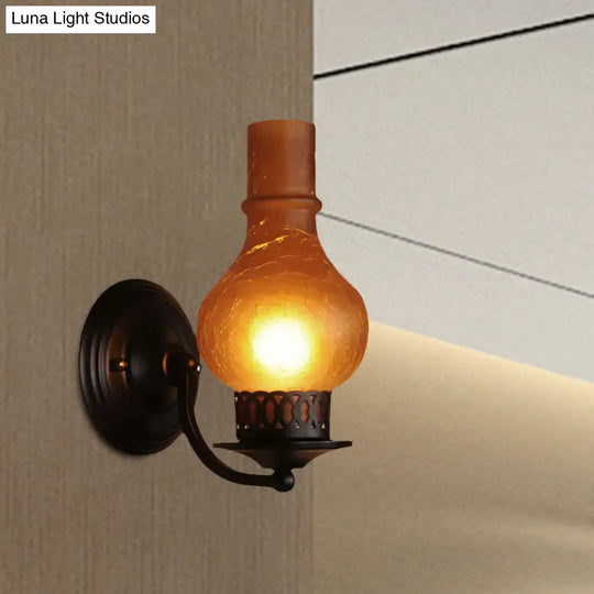 Rustic White/Amber Crackle Glass Wall Mounted Light Fixture With Bulb Vase Shade - Elegant Lighting