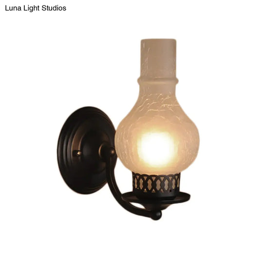 Rustic White/Amber Crackle Glass Wall Mounted Light Fixture With Bulb Vase Shade - Elegant Lighting