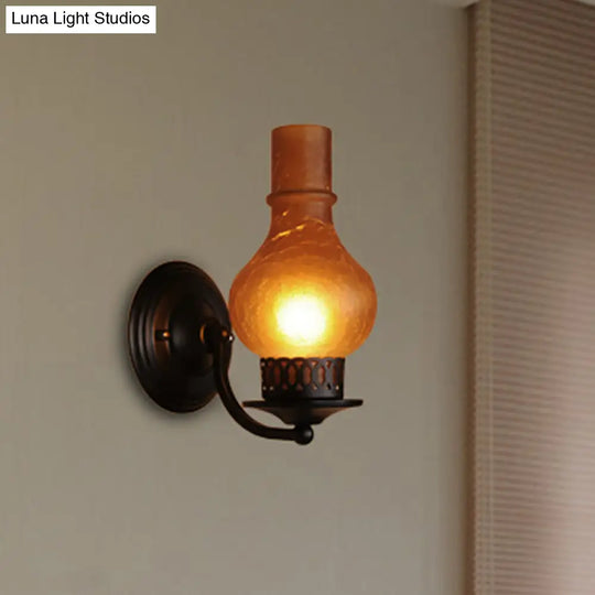 Rustic White/Amber Crackle Glass Wall Mounted Light Fixture With Bulb Vase Shade - Elegant Lighting