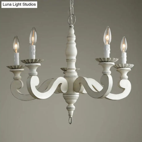 Rustic White Chandelier Pendant Light For Living Room - Elegant Wood Design