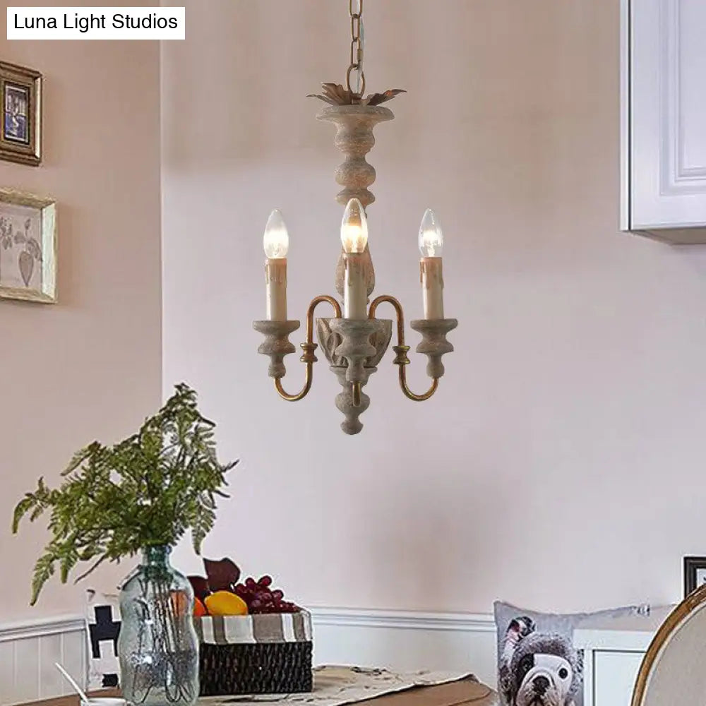 Rustic White Wooden Chandelier Pendant Light With Curved Arms And 3 Bulbs Ideal For Dining Rooms