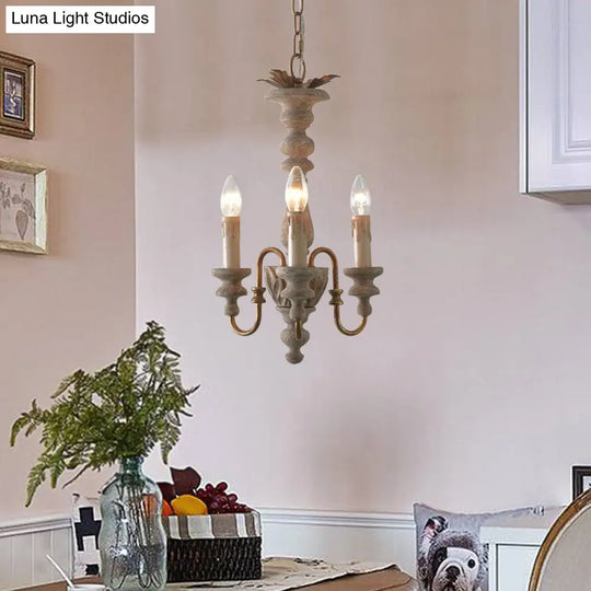 Rustic White Wooden Chandelier Pendant Light With Curved Arms And 3 Bulbs Ideal For Dining Rooms