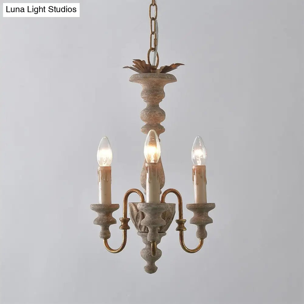 Rustic White Wooden Chandelier Pendant Light With Curved Arms And 3 Bulbs Ideal For Dining Rooms