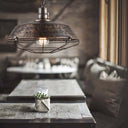 Rustic Wire Cage Pendant Light With Barn Shade In Antique Brass/Rustic Finish 1 10’/14’/18’