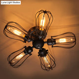Rustic Wire Frame Ceiling Light - Vintage Bulb Shape With 3/5 Metal Lights In Black For Farmhouse