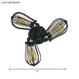 Rustic Wire Frame Ceiling Light - Vintage Bulb Shape With 3/5 Metal Lights In Black For Farmhouse