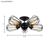 Rustic Wire Frame Ceiling Light - Vintage Bulb Shape With 3/5 Metal Lights In Black For Farmhouse