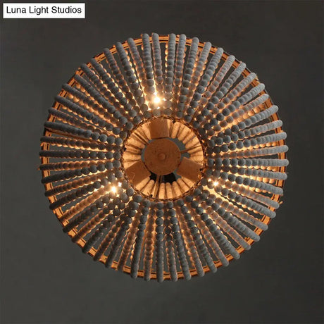 Rustic Wood Basket Pendant Lamp - Dining Room Suspension Lighting