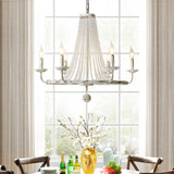 Rustic Wood Bead Chandelier With Clear Crystals - Vintage Wagon Wheel Pendant Light For Living Room