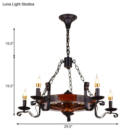 Rustic Wood Candle Chandelier - Red Brown 3/5/6 Lights Dining Room Hanging Light