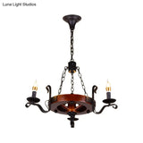 Rustic Wood Candle Chandelier - Red Brown 3/5/6 Lights Dining Room Hanging Light