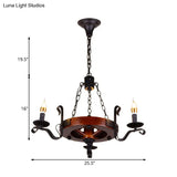 Rustic Wood Candle Chandelier - Red Brown 3/5/6 Lights Dining Room Hanging Light