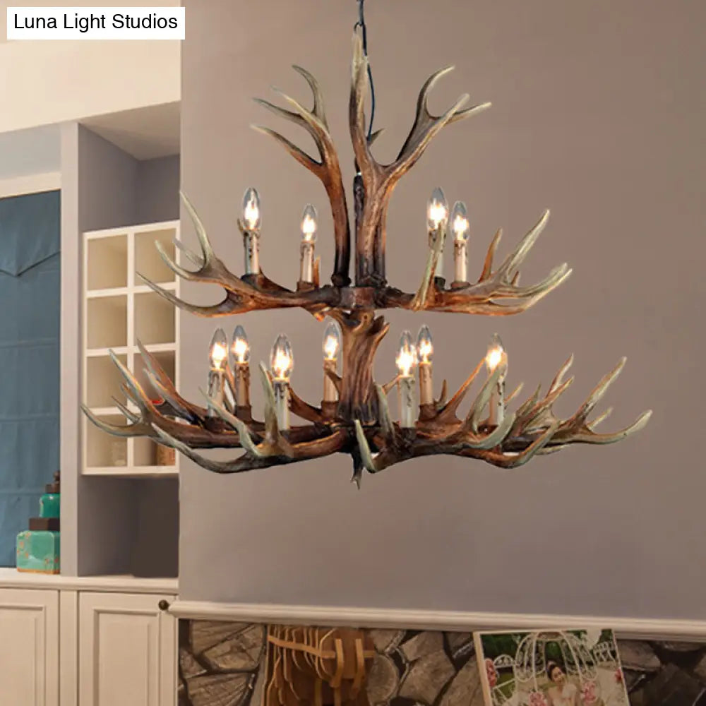 Rustic Wood Candle Pendant Chandelier - 6/8/12 Heads Ceiling Light For Living Room