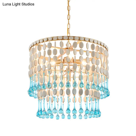 Rustic Wood Cascading Chandelier With 4 Bulbs - Ideal For Living Room