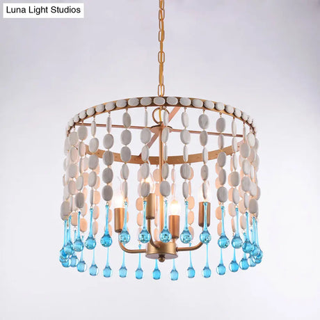 Rustic Wood Cascading Chandelier With 4 Bulbs - Ideal For Living Room
