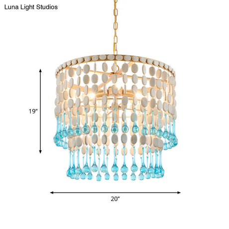 Rustic Wood Cascading Chandelier With 4 Bulbs - Ideal For Living Room
